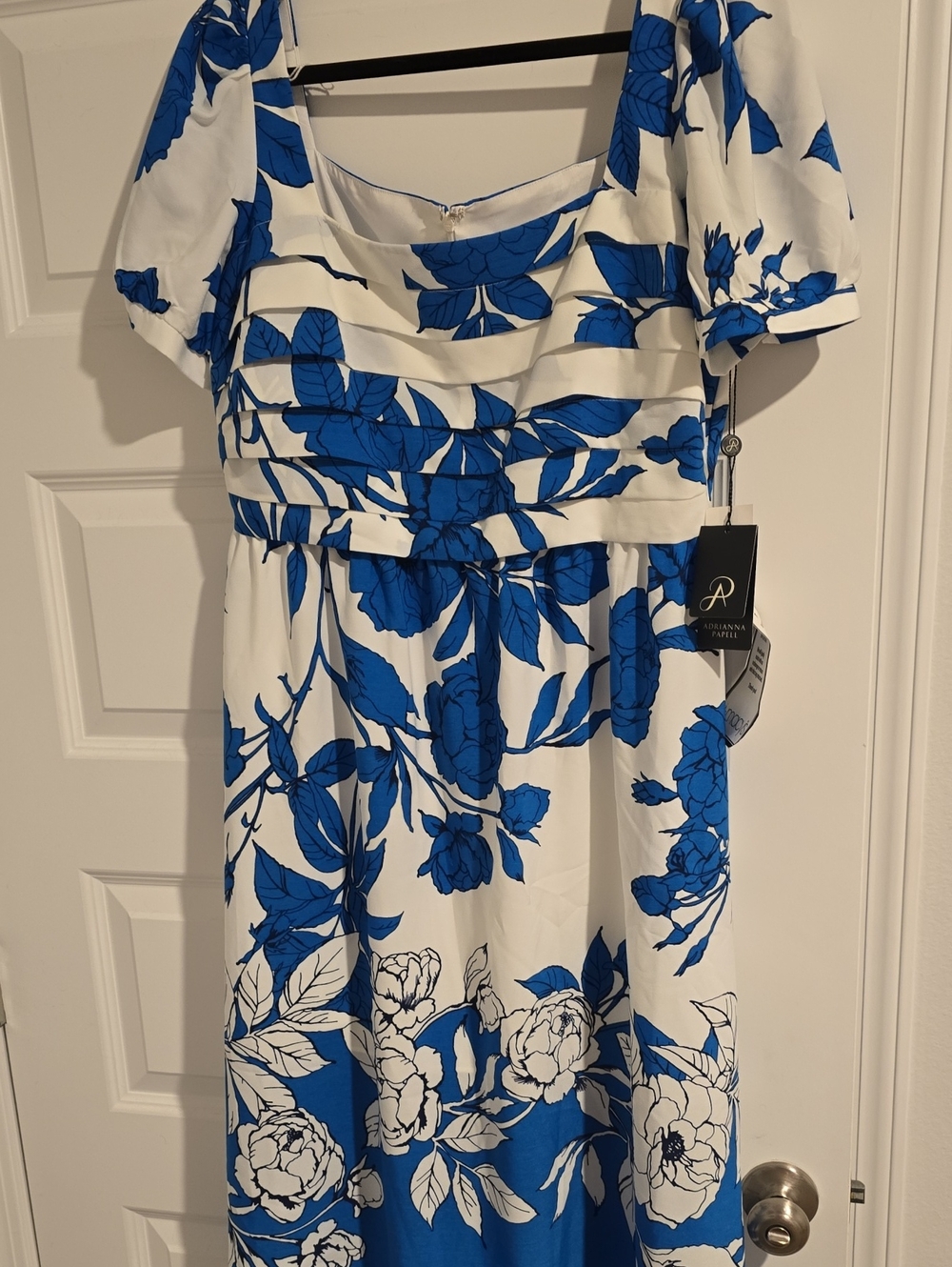 Adrianna Papell White and Blue Floral Midi Dress